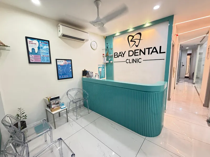 Reception and waiting area at Bay Dental Clinic, Pandurangapuram, Visakhapatnam
